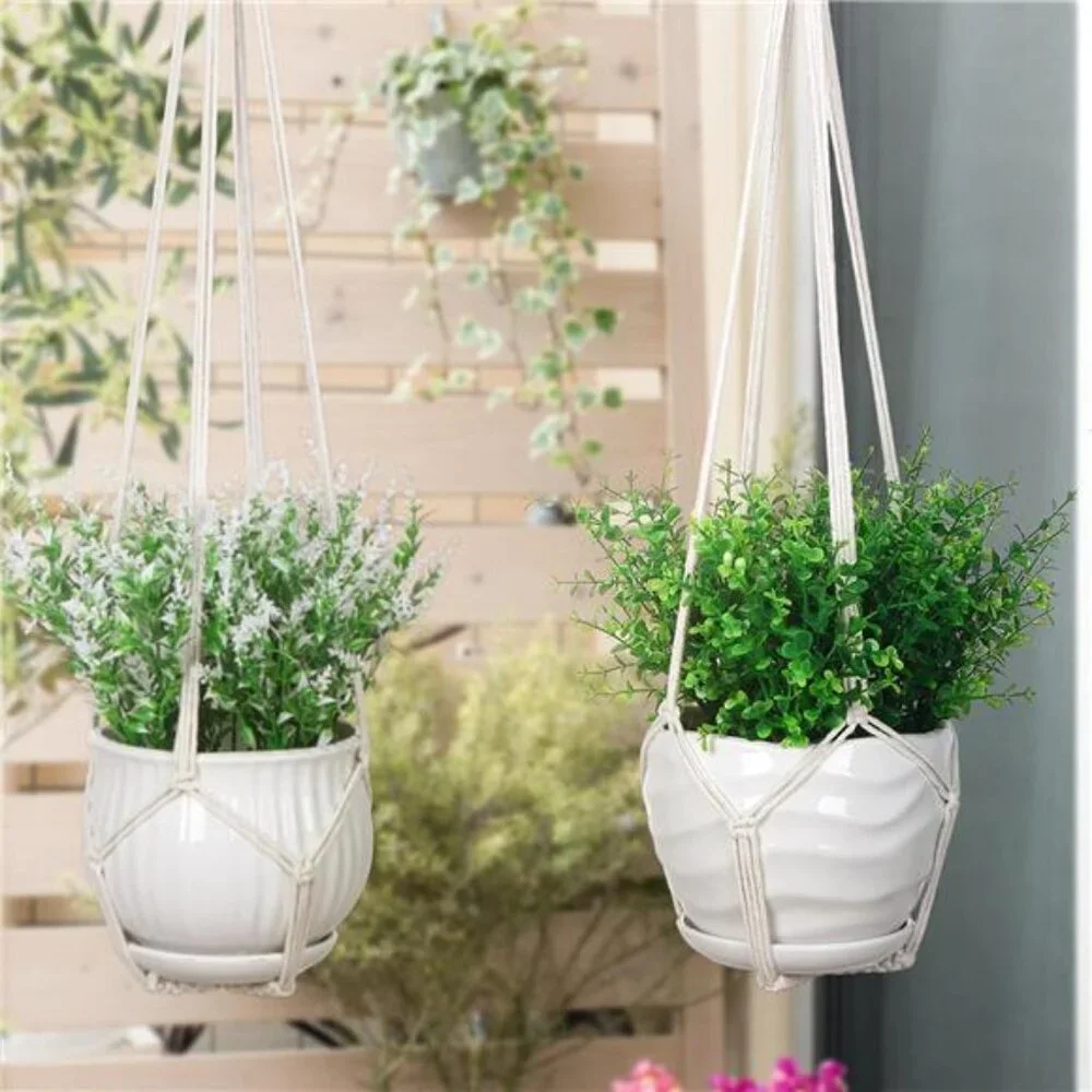 Macrame Plant Hanger Indoor Set of 2 with 2 S Hooks, Indoor Outdoor